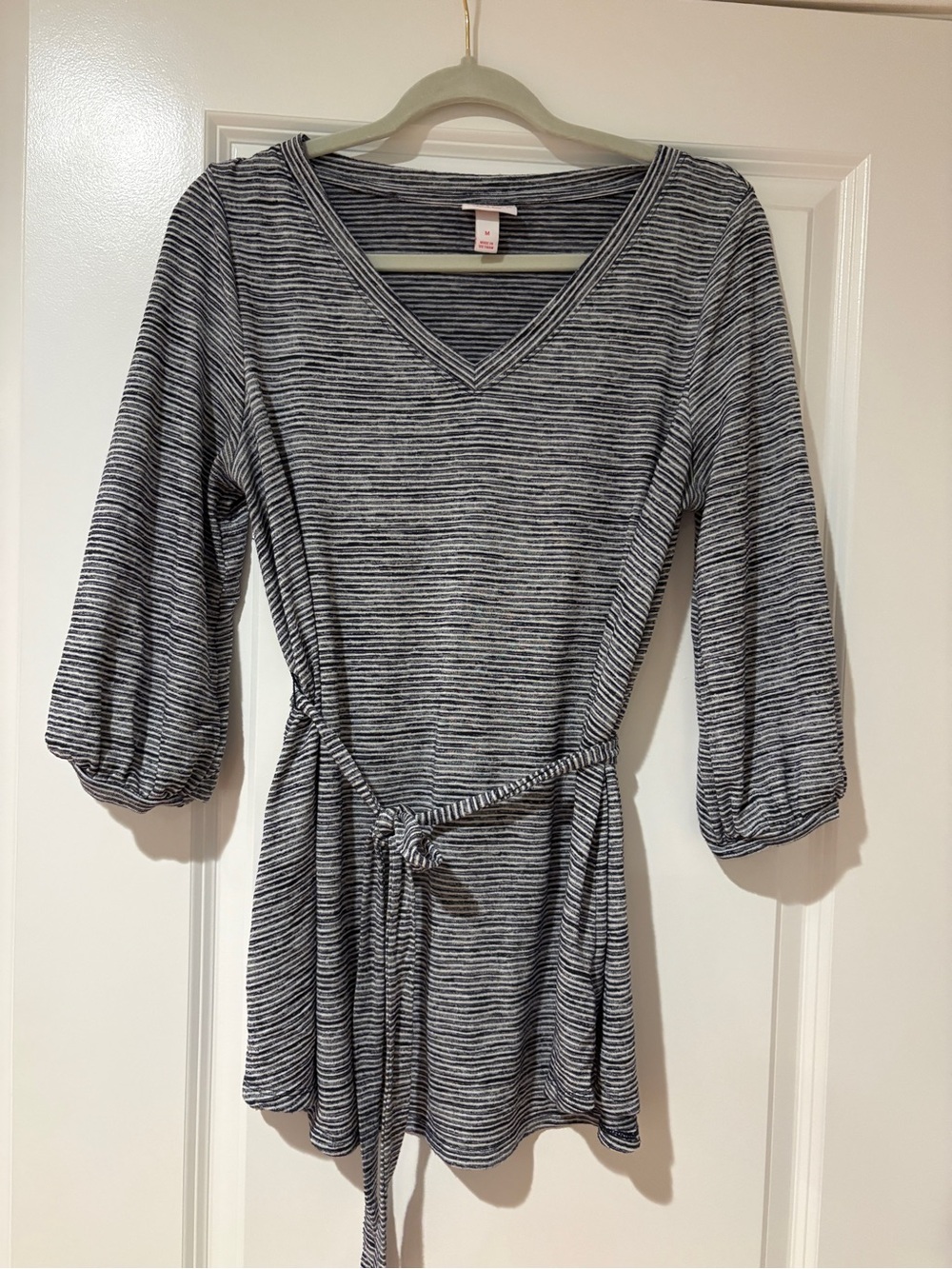 Isabel Maternity by Ingrid & Isabel Navy Striped V-Neck Tie-Waist Tunic